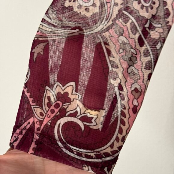 INC Burgundy Paisley Sheer Beaded V Neck 3/4 Sleeve Blouse Tunic Size Small EUC - Picture 5 of 9
